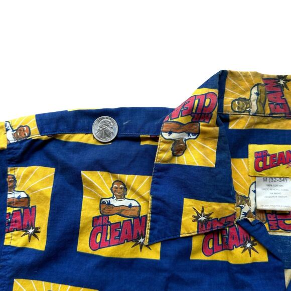 2001 Mr. Clean Shirt Mens M SS up Hawaiian Shirt Button Down GUC - Picture 8 of 9